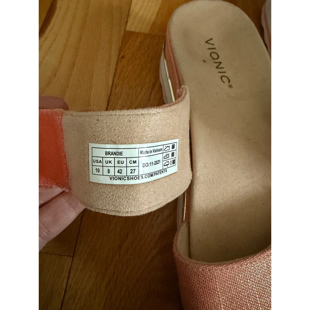 Womens Vionic Brandie Slide Platform Sandal Metallic Shine Coral Size 10